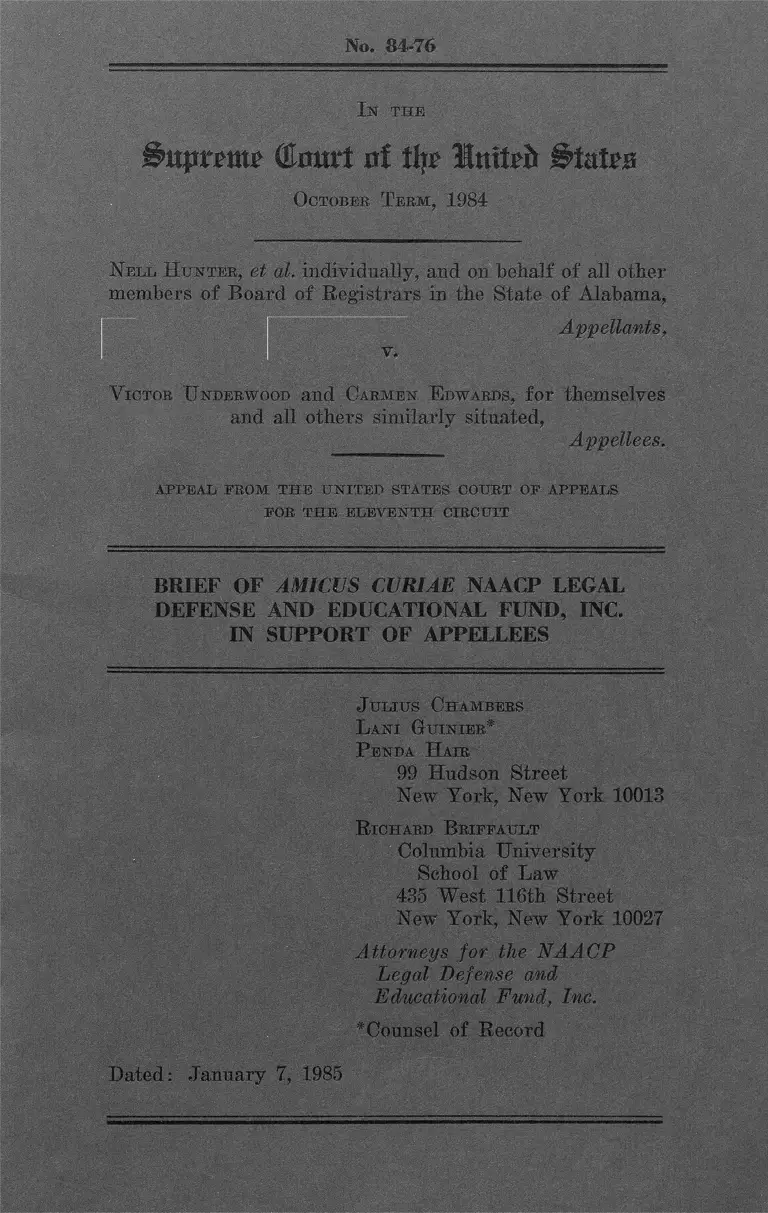 Hunter v. Underwood Brief Amicus Curiae in Support of Appellees preview