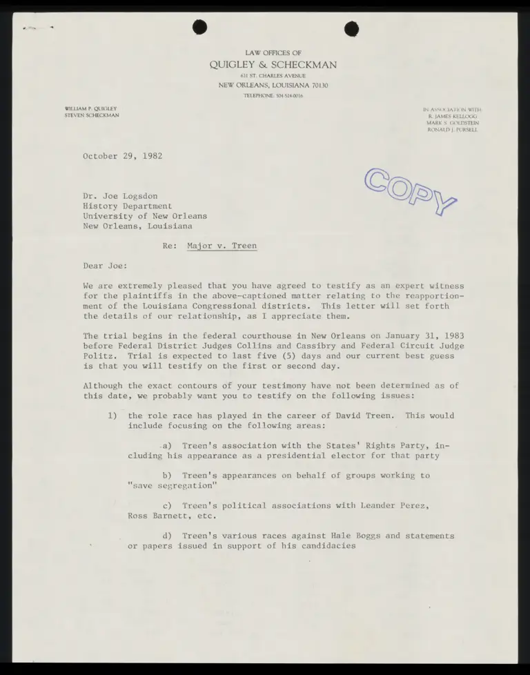 Correspondence from Kellogg to Logsdon preview