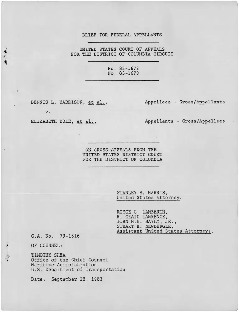 Harrison v. Dole Brief for Federal Appellants preview