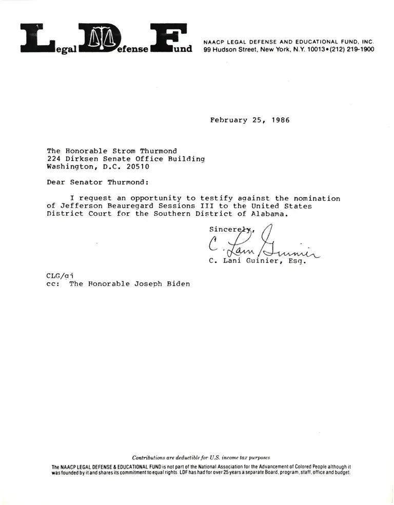 Correspondence from Lani Guinier to Senator Strom Thurmond preview