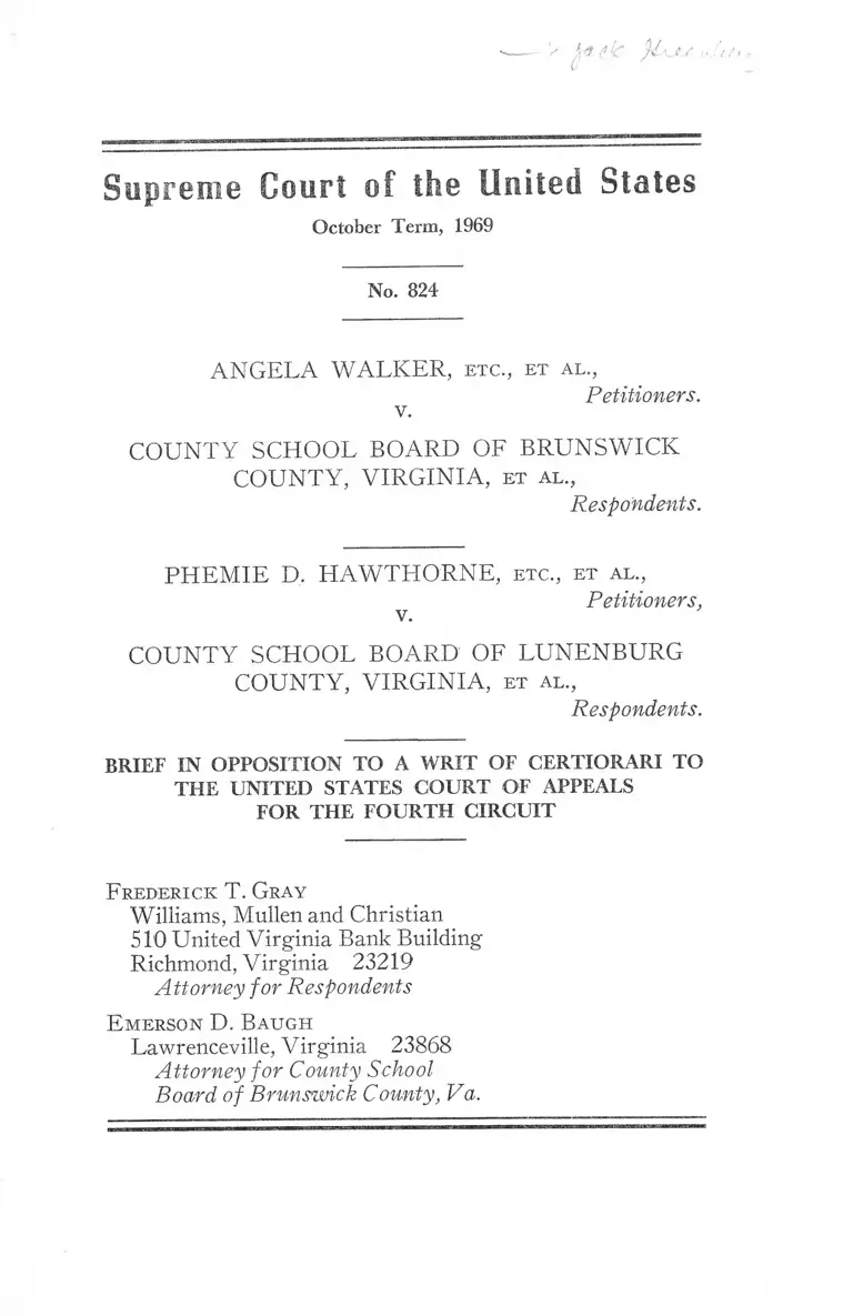 Walker v. Brunswick County School Board, Virginia Brief in Opposition to Writ of Certiorari preview