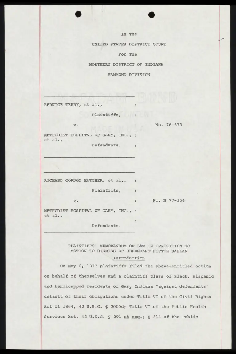 Memorandum of Law in Opposition to Motion to Dismiss preview