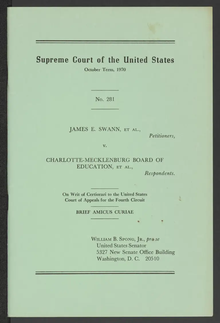 Brief Amicus Curiae of William B. Spong, Jr.; Petition for Writ of Certiorari and Motion to Advance preview
