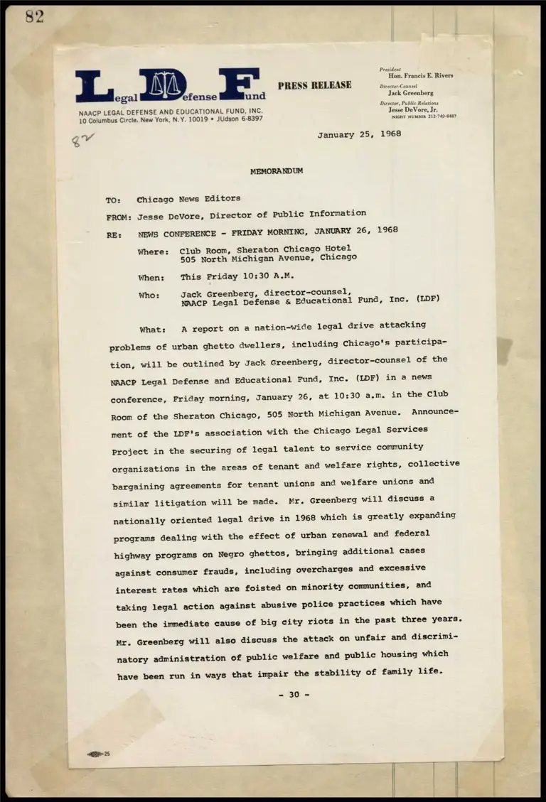Memorandum on News Conference at the Sheraton Chicago Hotel, Friday Morning, January 26, 1968 preview