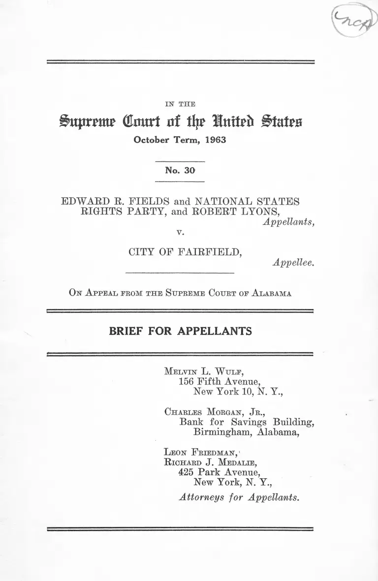 Fields v. City of Fairfield Brief for Appellants preview