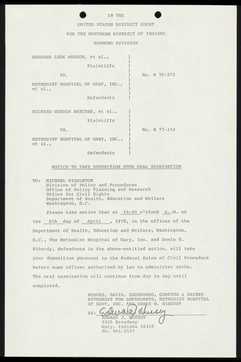 Notices to Take Deposition Upon Oral Examination; Affidavit of Service preview
