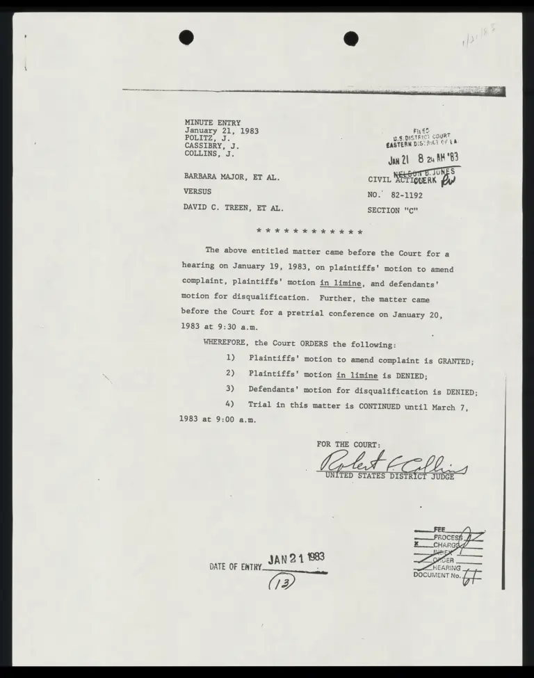 Minute Entry, 1/21/33, POLITZ, CASSIBRY & COLLINS preview