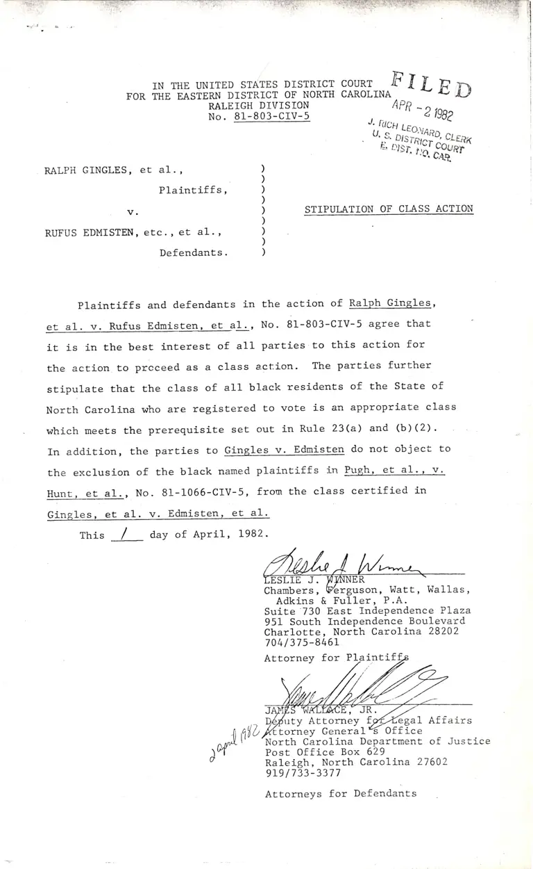 Stipulation of Class Action preview