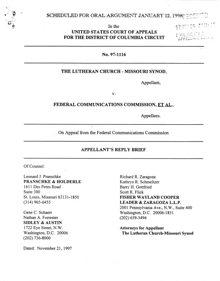 Lutheran Church-Missouri Synod v. Federal Communications Commission Appellants Reply Brief preview