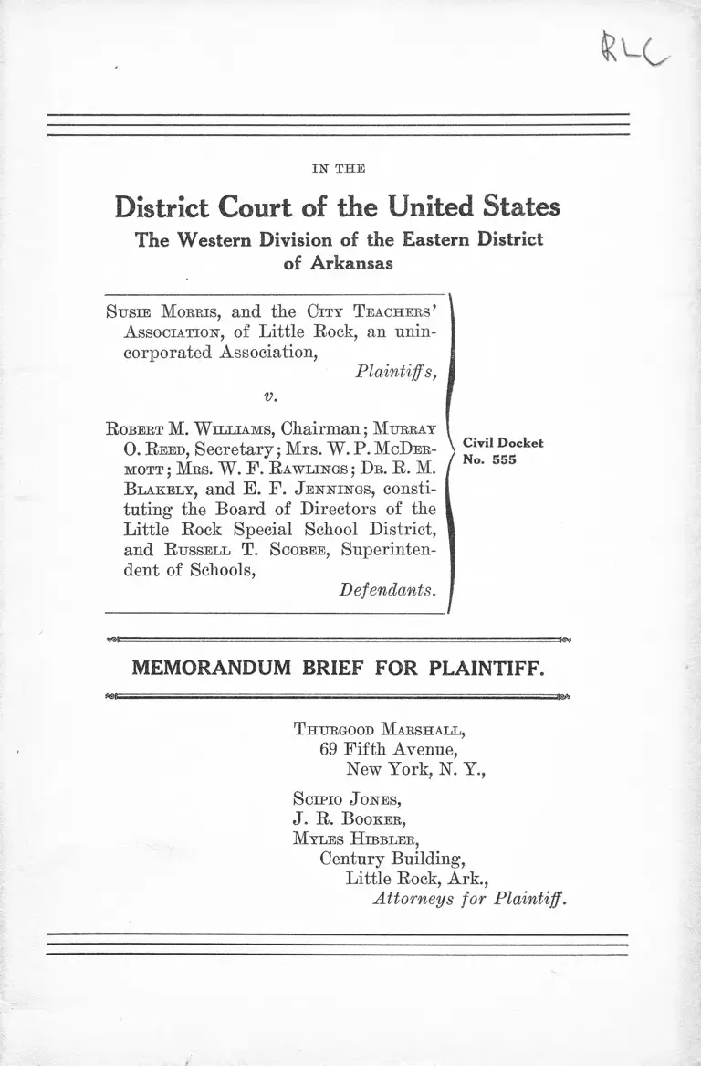 Morris v. Williams Memorandum Brief for Plaintiff preview