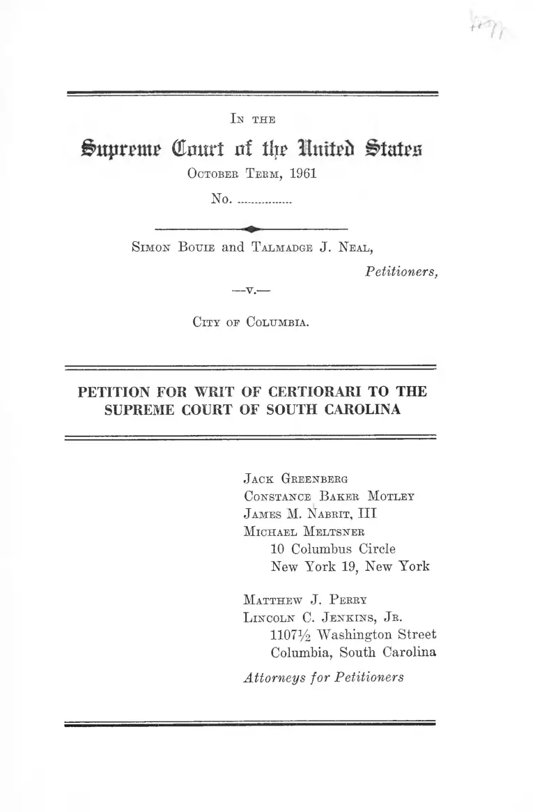 Bouie v. City of Columbia Petition for Writ of Certiorari to the Supreme Court of South Carolina preview