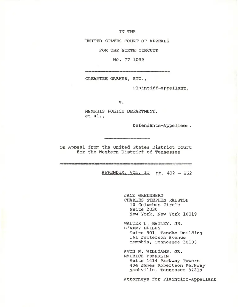 Cover Pages to Appendix Vol. I & II preview