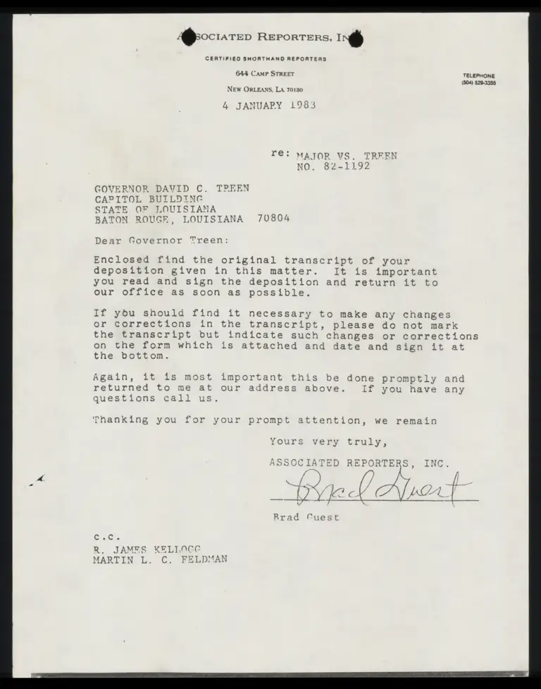 Deposition of Governor David C. Treen (Transcript) preview