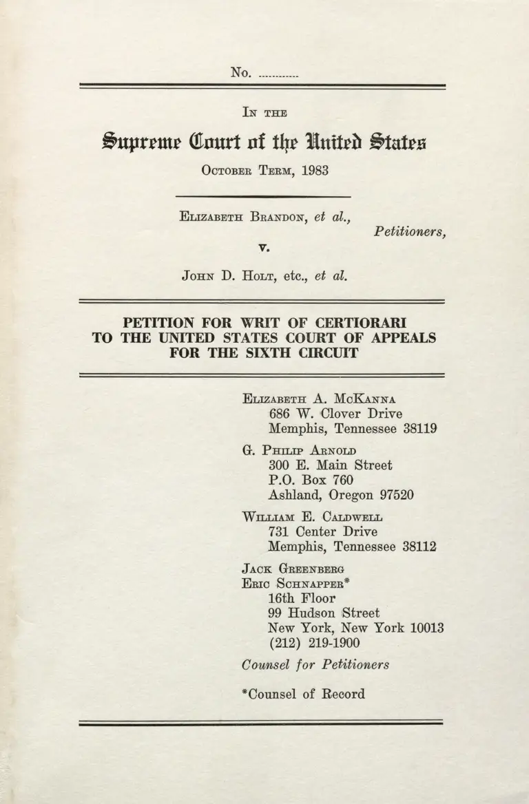 Petition for Writ of Certiorari to the US Court of Appeals for the Sixth Circuit preview
