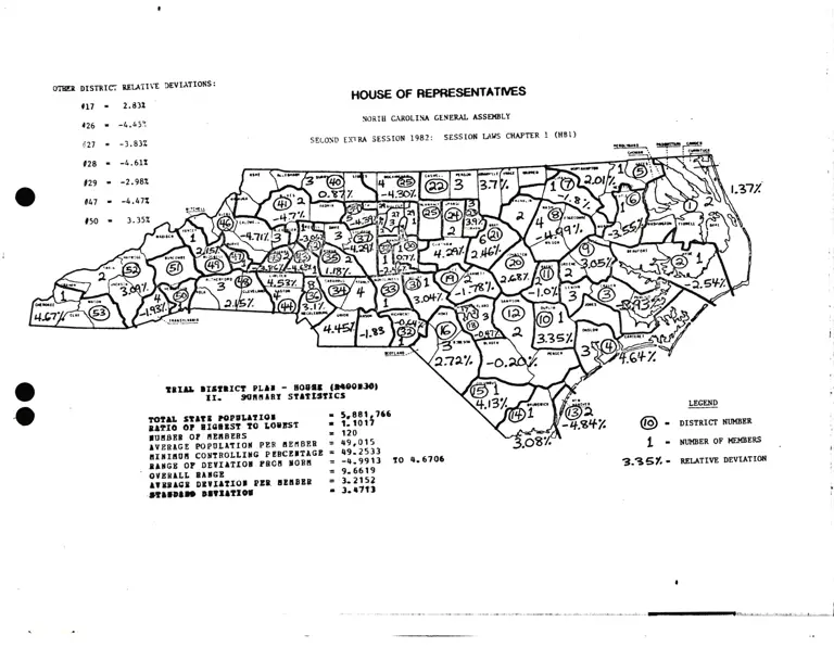 Map of House of Representatives Second Extra Session 1982: Session Laws Chapter 1 (HB1); Trial District Plan H400N30 - List of Entities by District with Populations preview