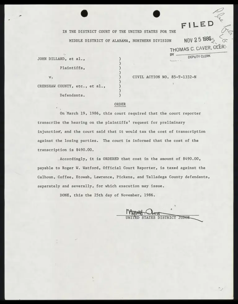Order Re Court Reporter Fees; Order to Award Attorney Fees preview