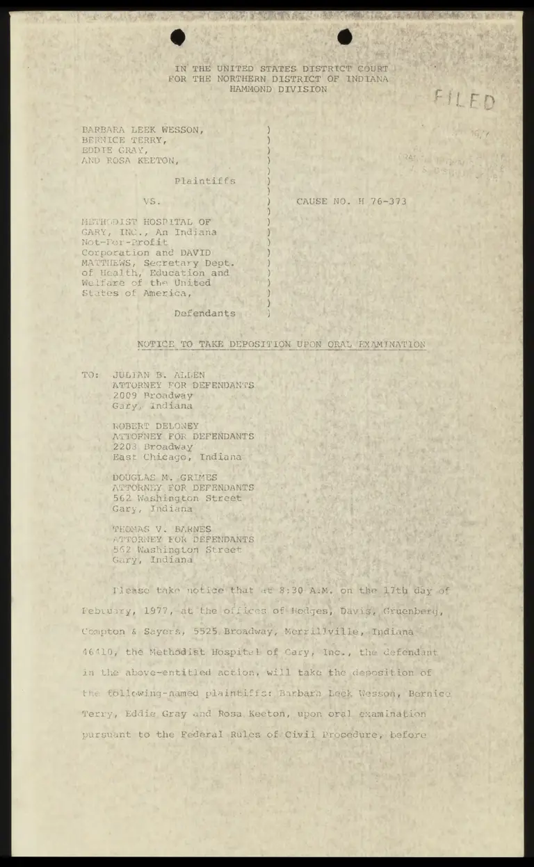 Notice to Take Deposition Upon Oral Examination preview