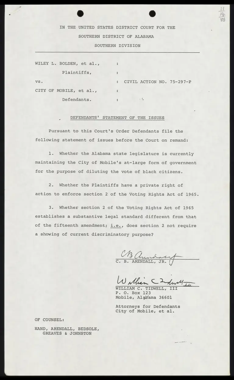 Defendants' Statement of the Issues preview