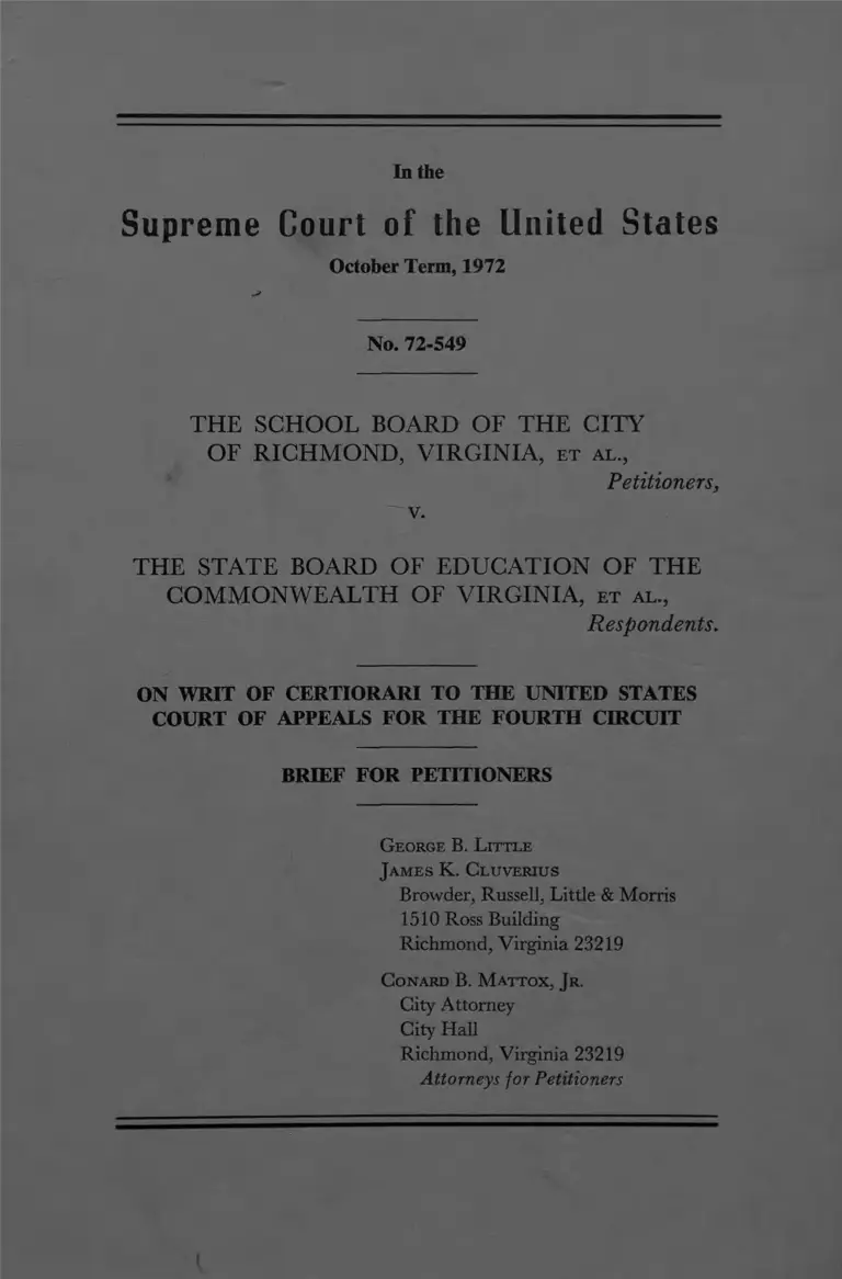 Richmond Virginia School Board v Virginia Board of Education Brief for Petitioners preview