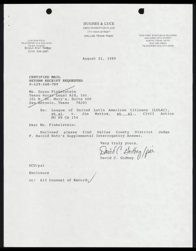 Judge Entz's Supplemental Interrogatory Answer; Motion to Admit Pro Hac Vice; Affidavit of Cloutman; Order Granting Motion preview