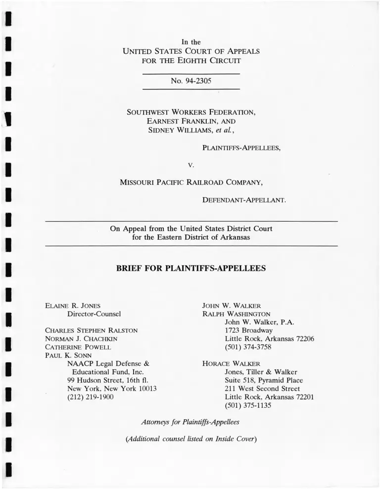 Soutwest Workers Federation v Missouri Pacific Railroad Company Brief Plaintiff Appellees preview