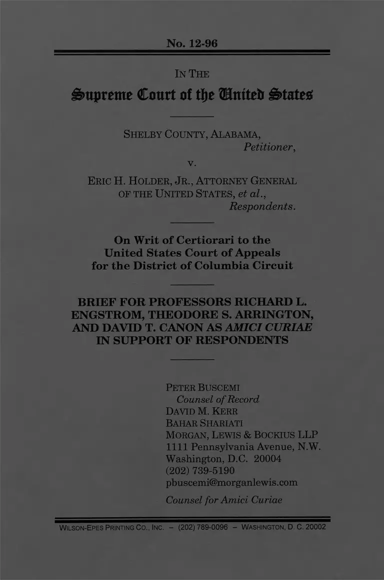 Shelby County v. Holder Brief Amici Curiae preview