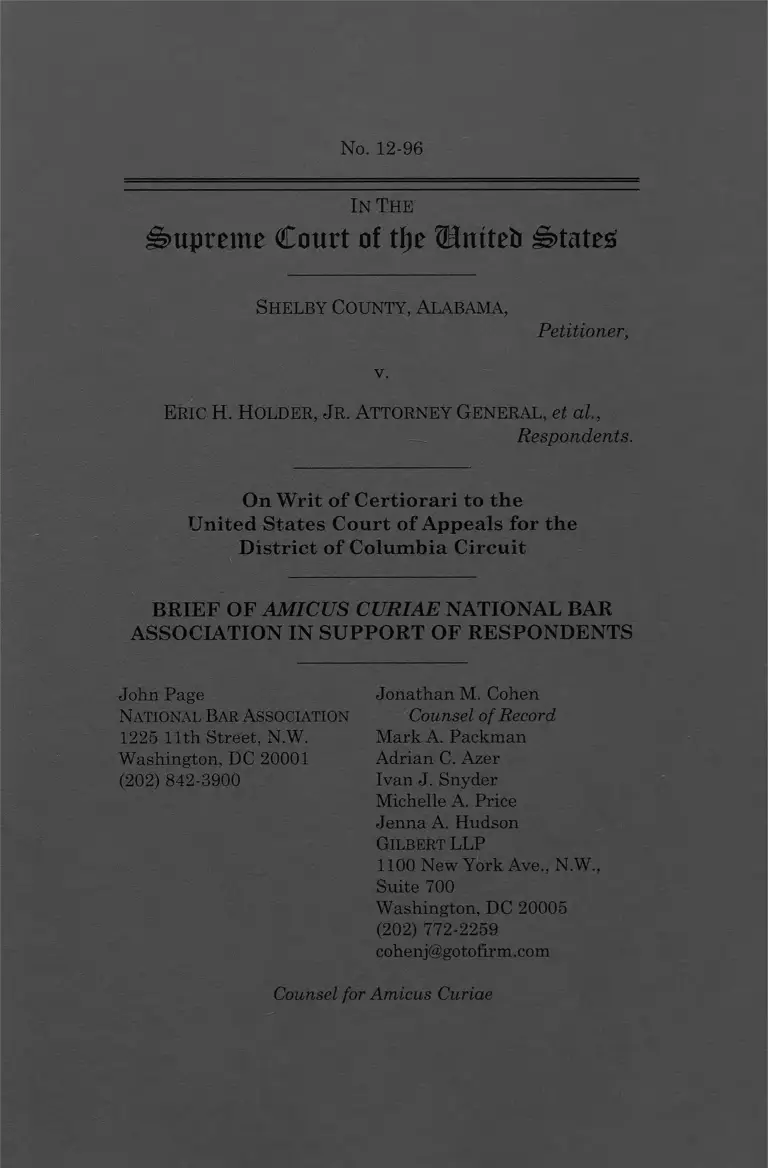 Shelby County v. Holder Brief Amicus Curiae preview
