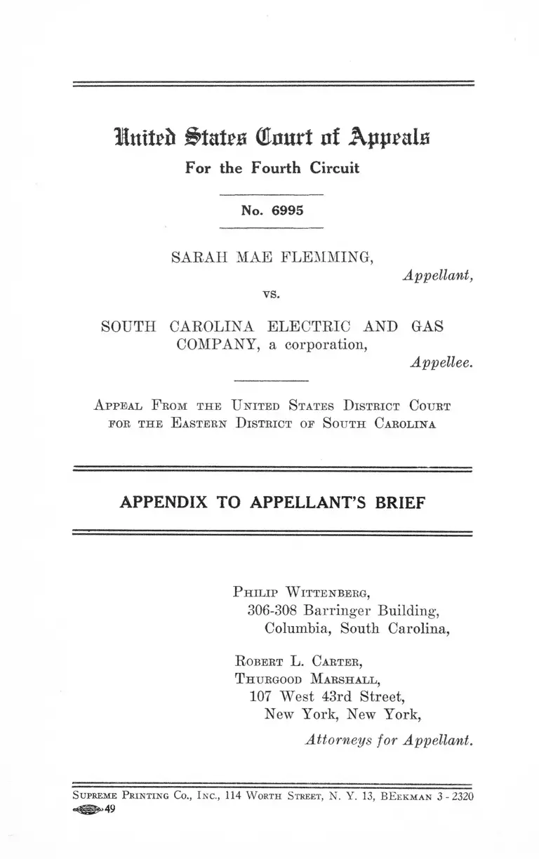 Flemming v. South Carolina Electric and Gas Company Appendix to Appellant's Brief preview