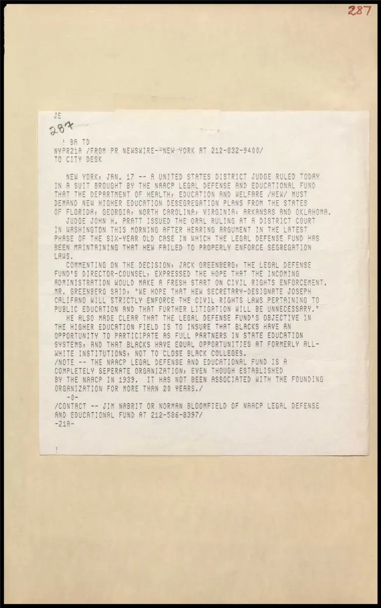 Letter from Lani Guinier to Hon. Judge Truman M. Hobbs preview