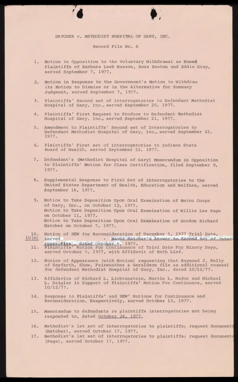 Hatcher v. Methodist Hospital Record File No. 6 preview