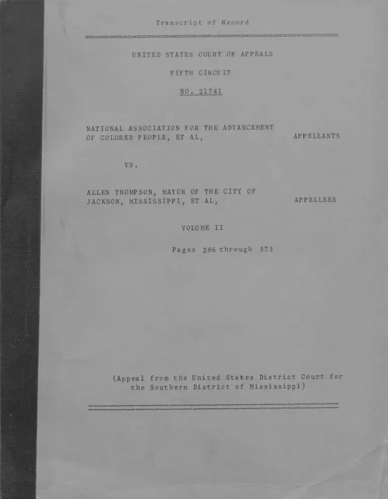 NAACP v. Thompson Transcript of Record Vol. II preview