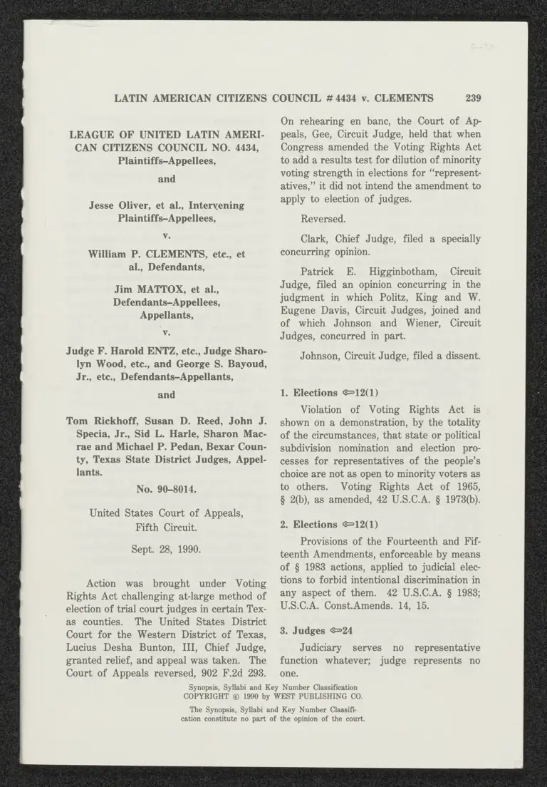 LULAC v. Clements Opinion preview