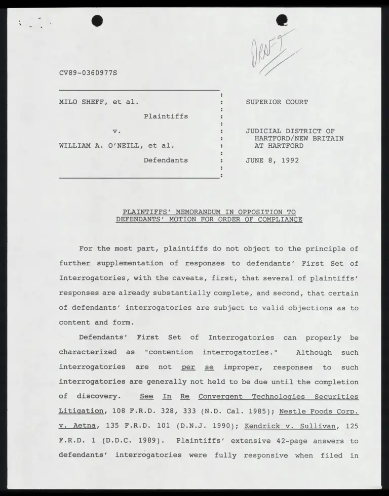 Draft Plaintiffs' Memorandum in Opposition to Defendants' Motion for Order of Compliance preview