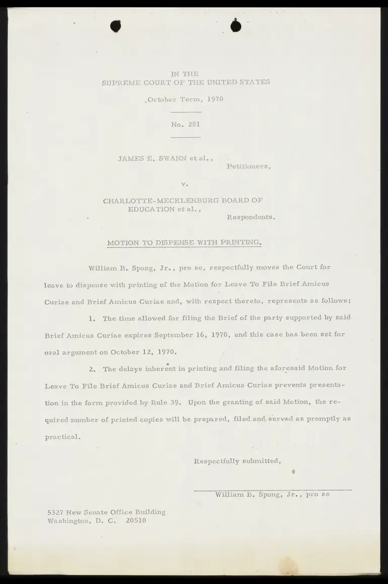 Motion to Dispense with Printing preview