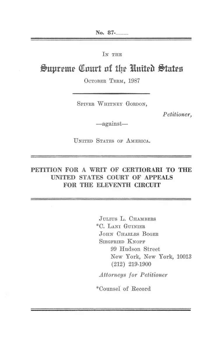 Gordon v. United States Petition for a Writ of Certiorari to the US Court of Appeals for the Eleventh Circuit preview