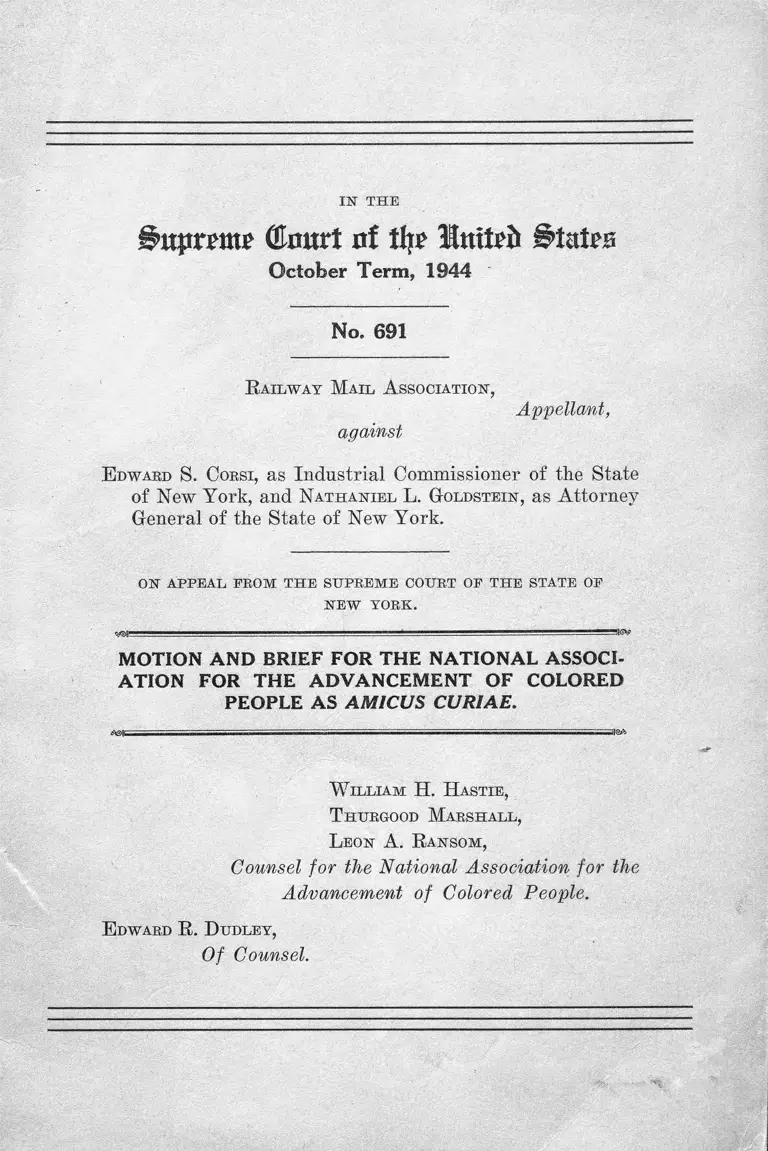 Railway Mail Association v. Corsi Motion and Brief Amicus Curiae preview