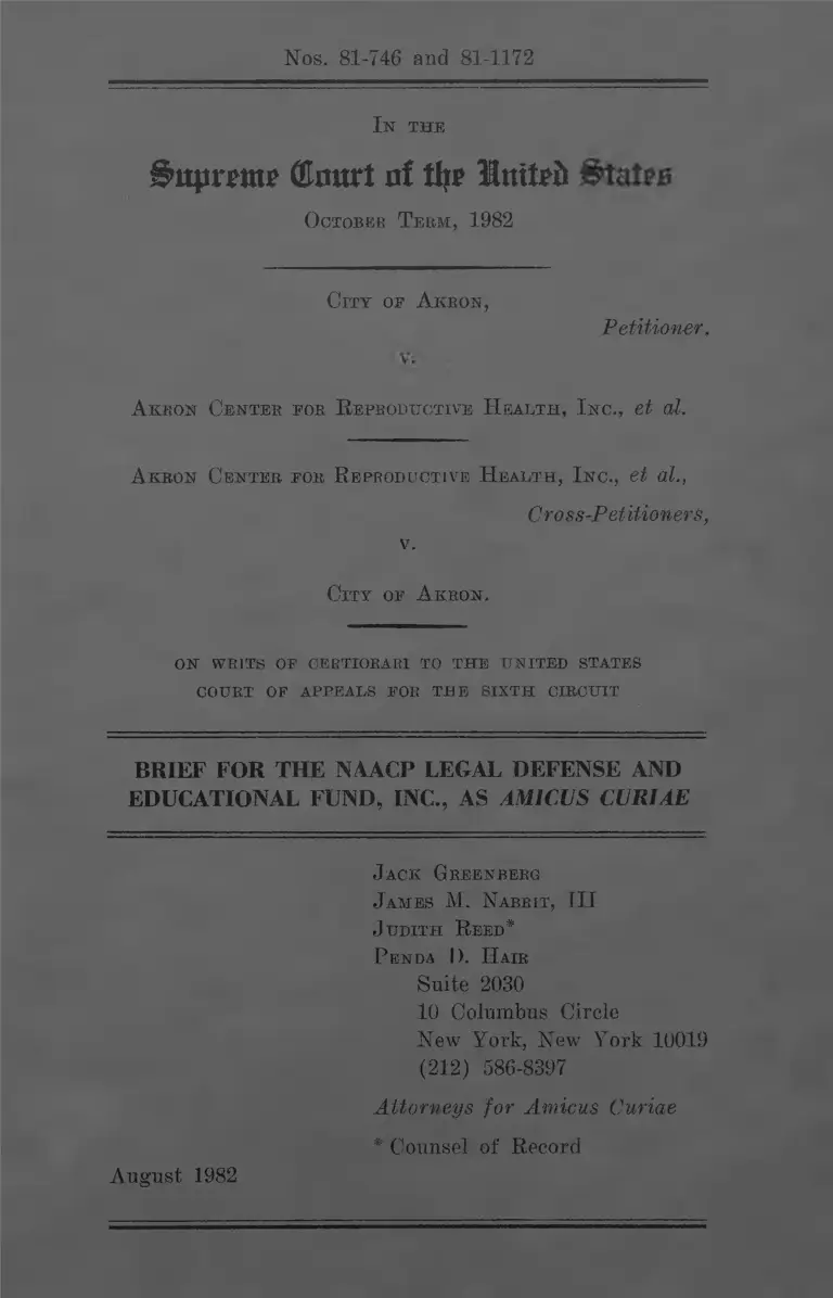 City of Akron v. Akron Center for Reproductive Health Brief for the NAACP Legal Defense and Educational Fund as Amicus Curiae preview
