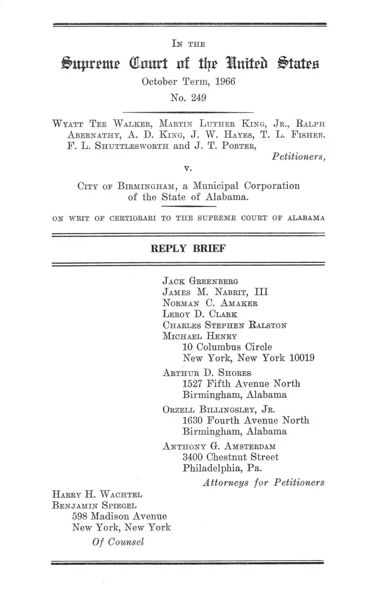 Walker v. City of Birmingham Reply Brief preview