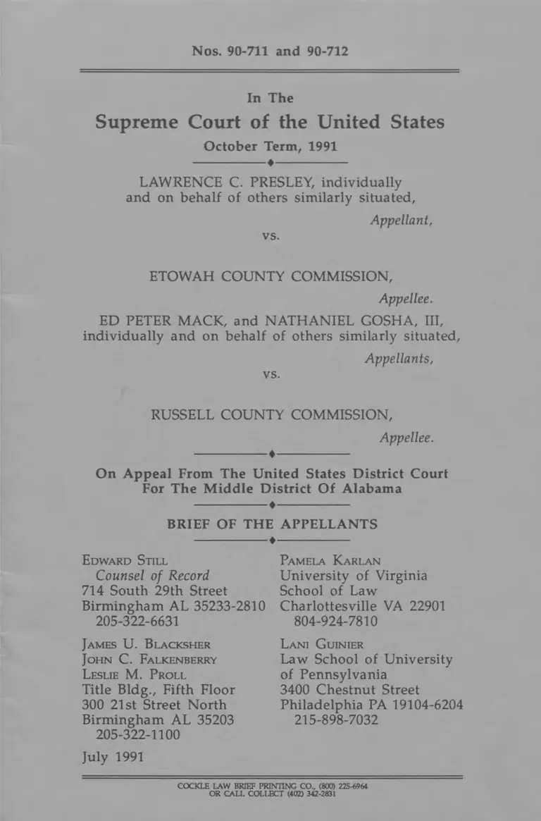 Presley v. Etowah County Commission Brief of Appellants preview