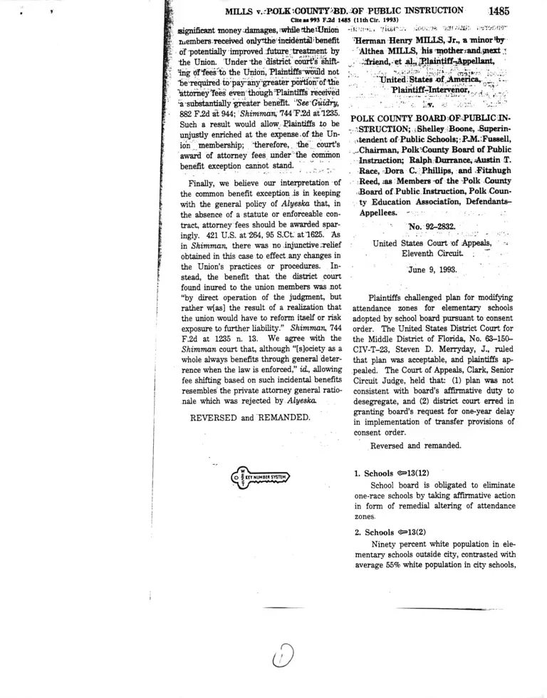 Mills v. Polk County Board of Public Instruction Court Opinion preview