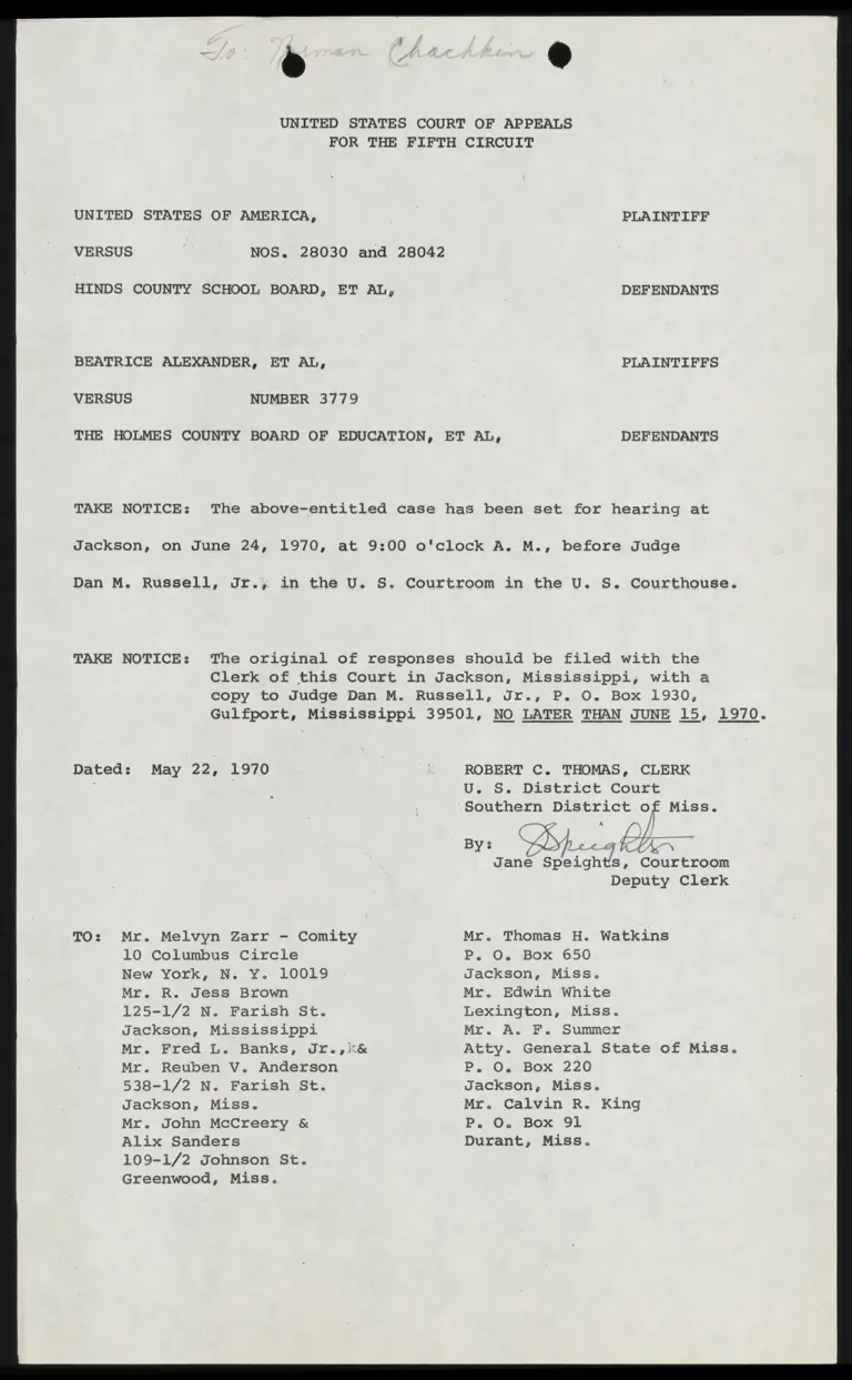 United States v. Holmes County Notice to Set Hearing and File Response preview