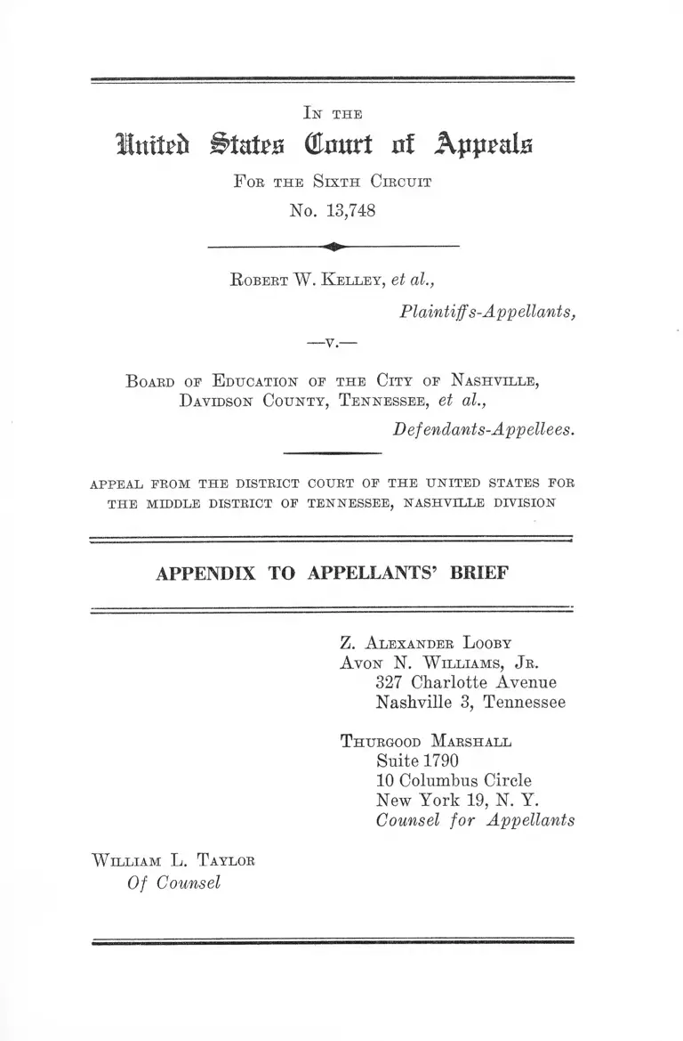 Kelley v. Board of Education of Nashville and Davidson County, TN Appendix to Appellants' Brief preview