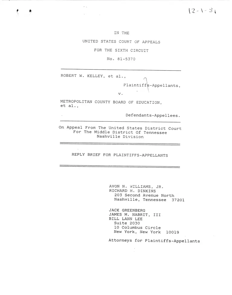 Kelley v. Metropolitan County Board of Education of Nashville and Davidson County, TN Reply Brief for Plaintiffs-Appellants preview