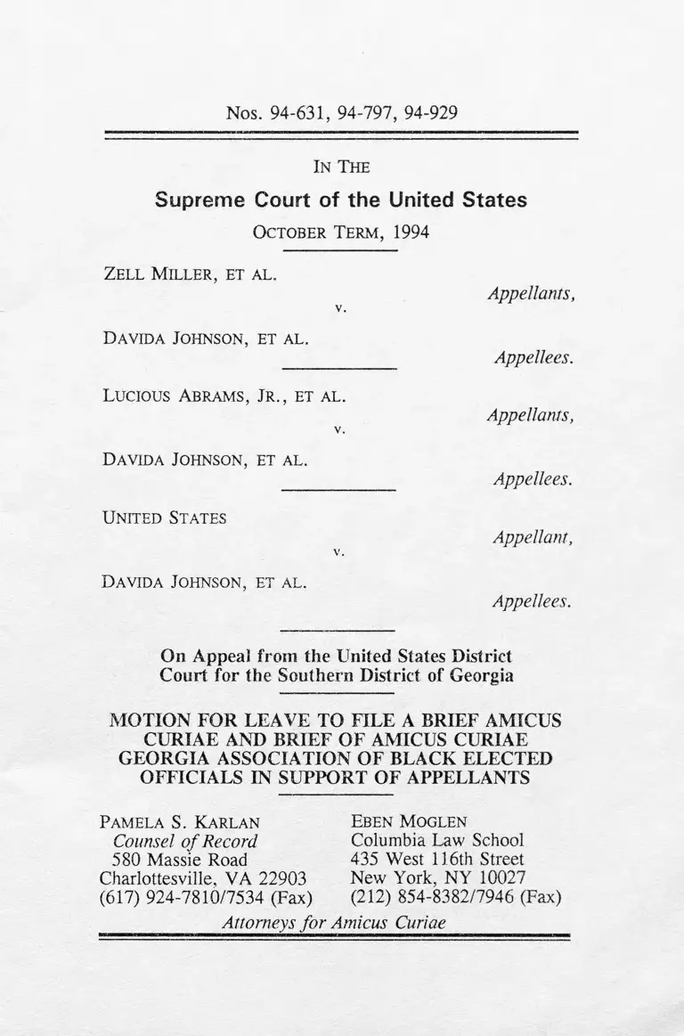 Miller v. Johnson Motion for Leave to File and Brief Amicus Curiae preview