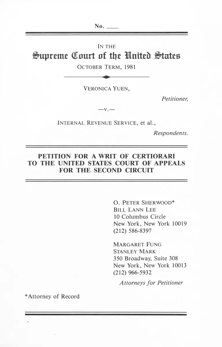 Yuen v. International Revenue Service Petition for Writ of Certiorari preview