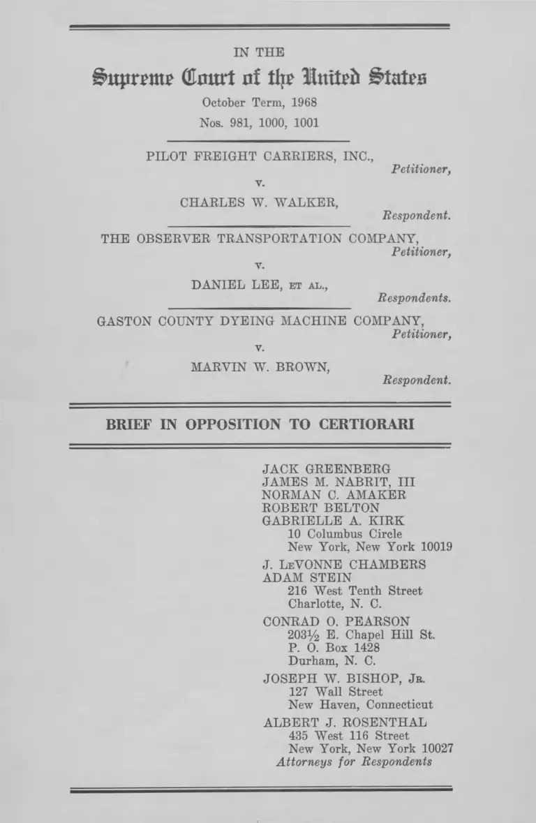 Pilot Freight Carriers, Inc. v. Walker Brief in Opposition to Certiorari preview