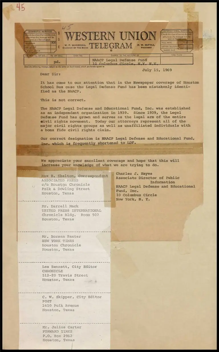 Clarification of NAACP vs. NAACP LDF in Houston Bus Case (Telegram) preview