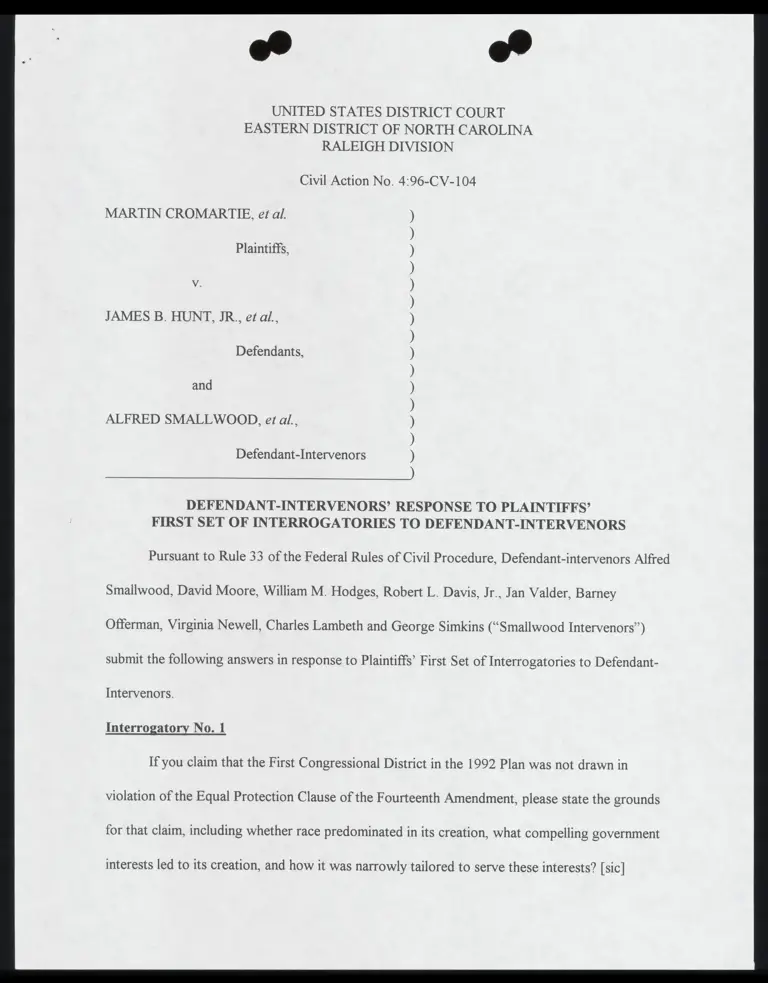 Defendant-Intervenors' Response to Plaintiffs' First Set of Interrogatories to Defendant-Intervenors preview