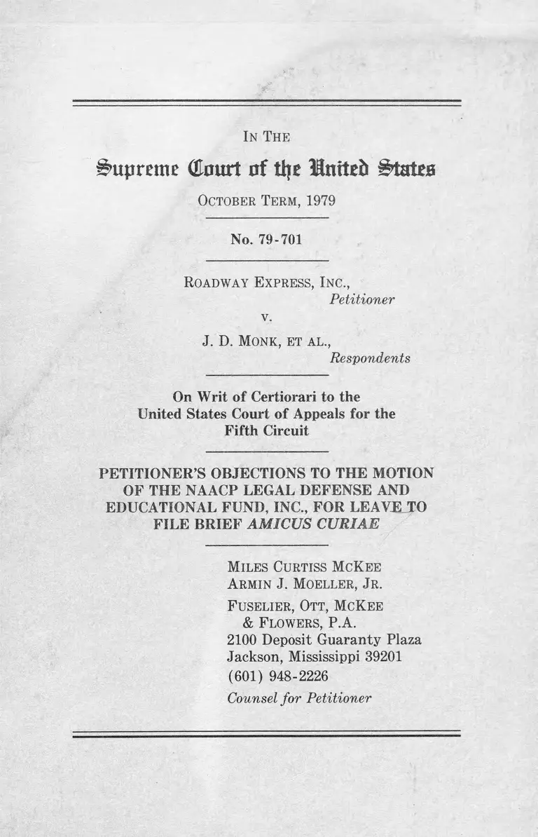 Roadway Express v Monk Objection for Leave to File Brief Amicus Curiae preview