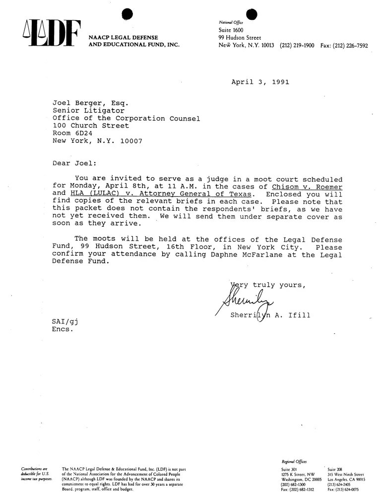 Letters to Joel Berger, Robert Preiskel and Steve Shapiro RE moot court preview